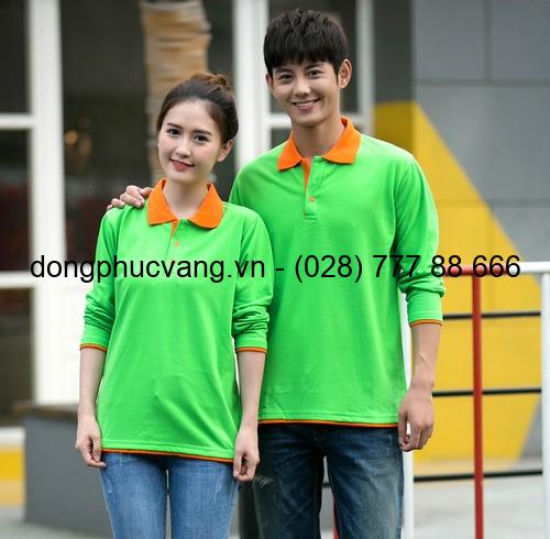 áo thun dài tay xanh lá cổ cam