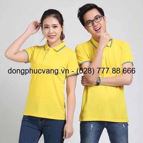 áo thun vàng cổ trụ 2 sọc xanh