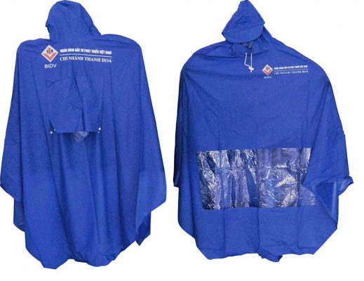 Áo mưa xanh in logo doanh nghiệp – Đồng Phục Vàng