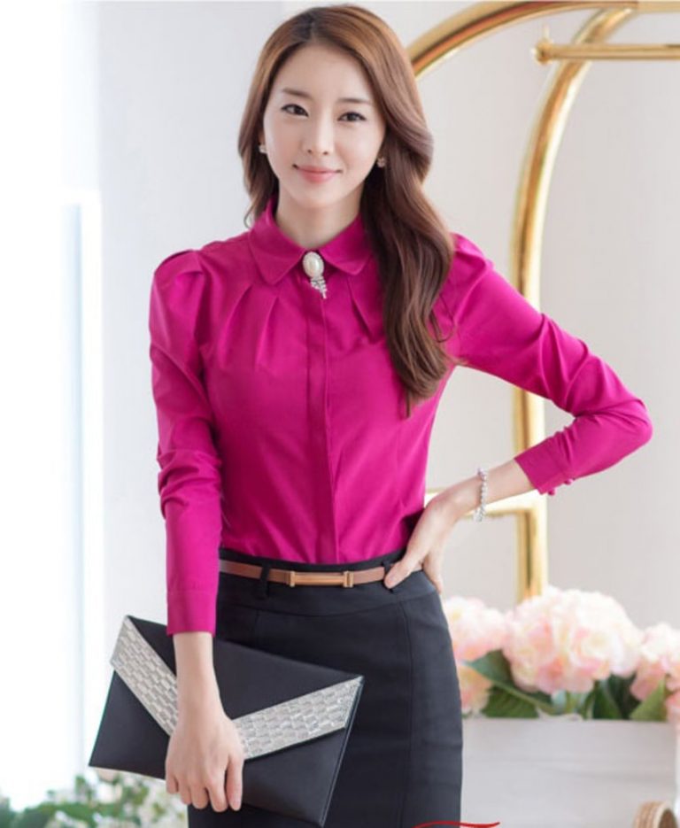 Áo sơ mi đồng phục nữ màu hồng sen