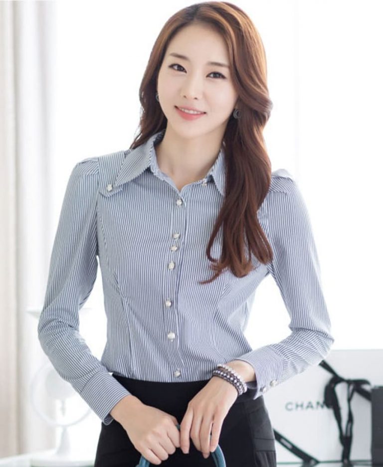 Áo sơ mi đồng phục nữ sọc xám công sở