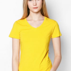 xưởng may áo thun đồng phục cổ tim màu vàng