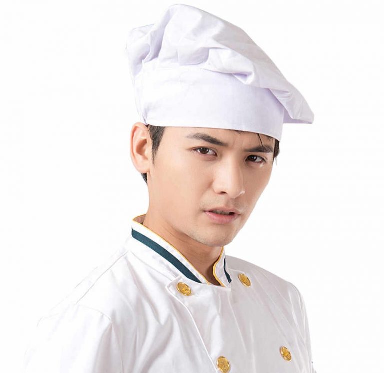 Áo bếp cổ phối xanh, nút vàng – Đồng Phục Vàng
