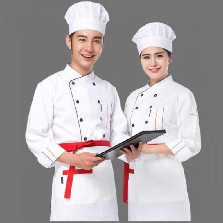 Áo bếp trắng kèm tạp dề đỏ – Đồng Phục Vàng