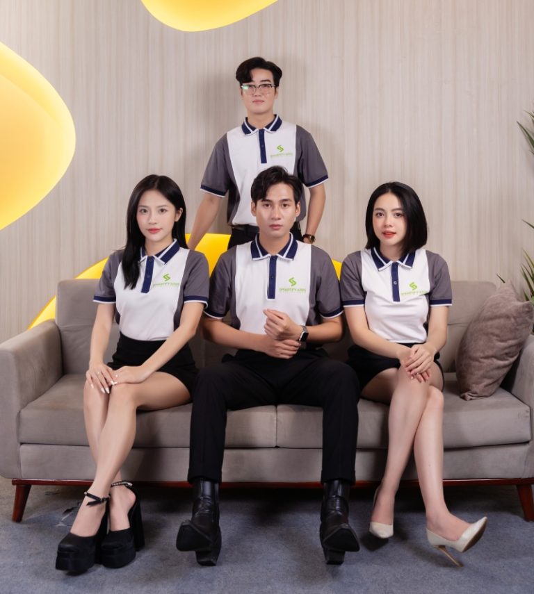 Polo trắng phối xám – Đồng Phục Vàng