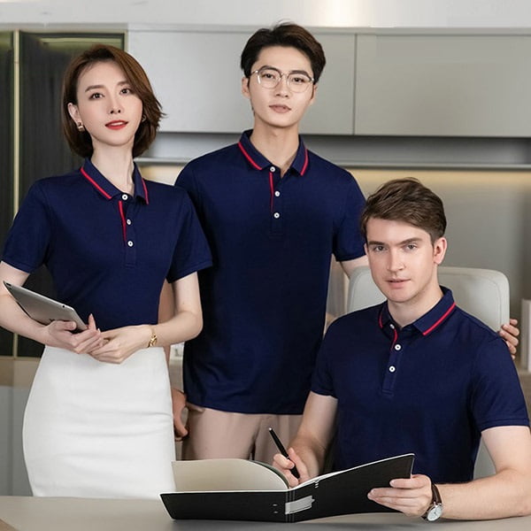 Polo navy viền trắng – Đồng Phục Vàng