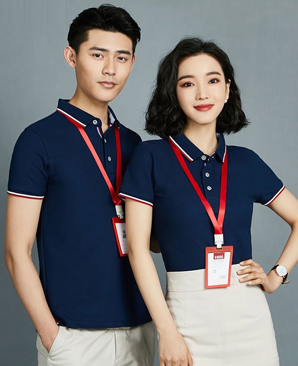 Polo navy viền đỏ – Đồng Phục Vàng