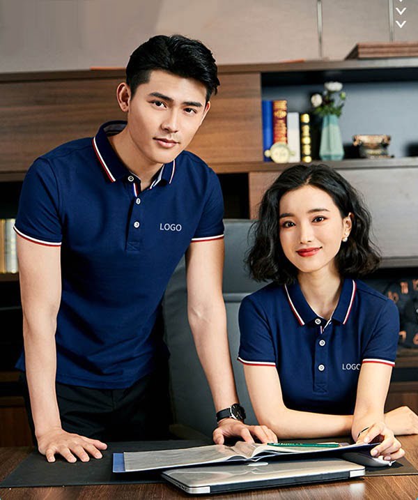 Polo navy viền đỏ trắng – Đồng Phục Vàng