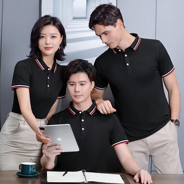 Polo đen viền trắng – Đồng Phục Vàng