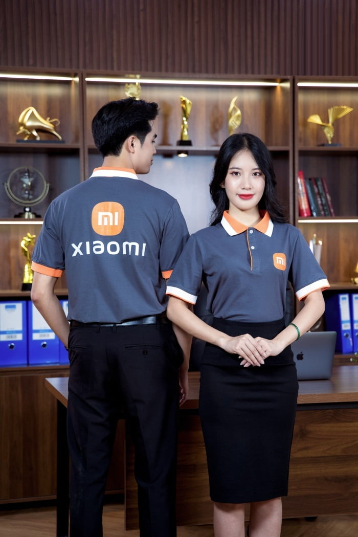 Polo xám xanh phối cam – Đồng Phục Vàng