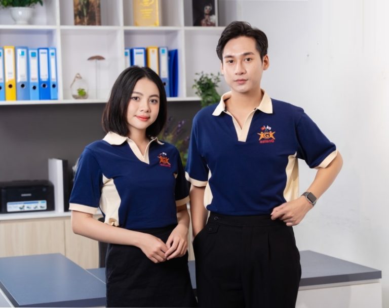 Polo navy phối cam – Đồng Phục Vàng