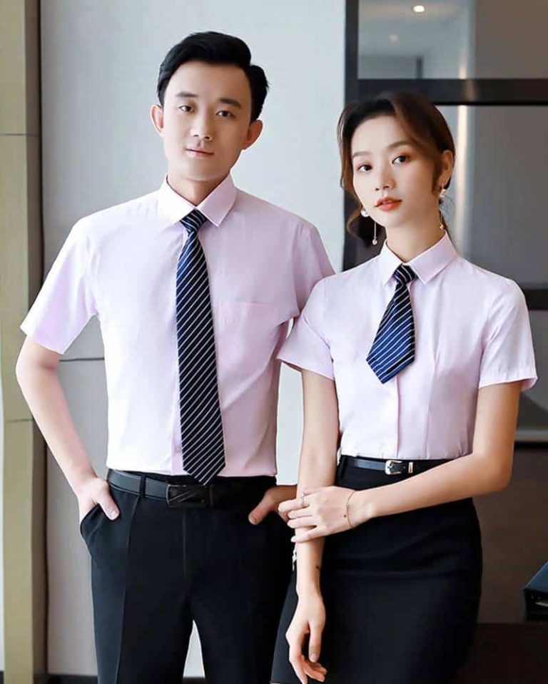 Sơ mi hồng nhạt cà vạt sọc – Đồng Phục Vàng