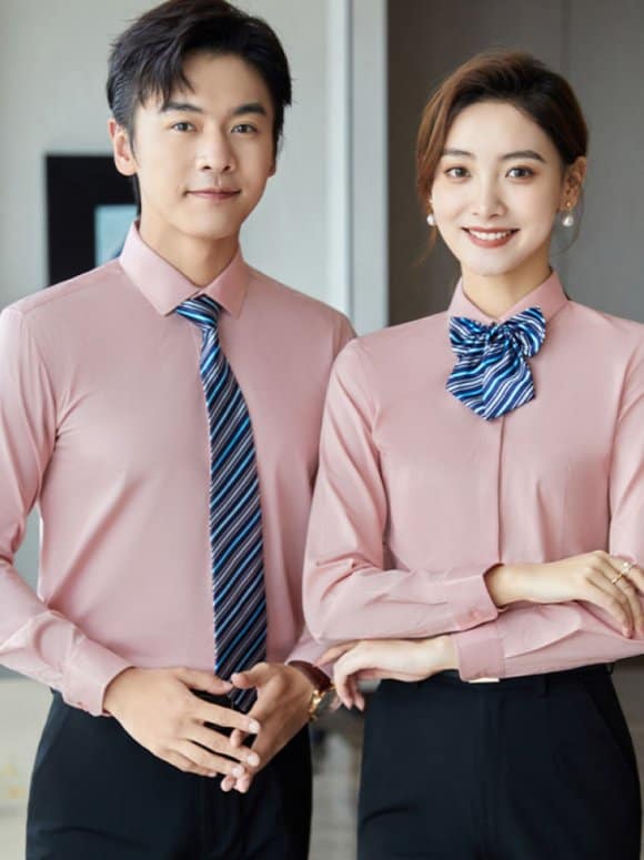 Sơ mi hồng cà vạt sọc – Đồng Phục Vàng