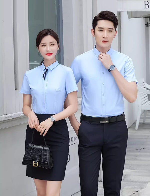 Sơ mi xanh nhạt tay ngắn – Đồng Phục Vàng
