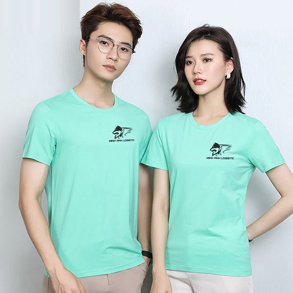 Áo thun xanh ngọc in logo – Đồng Phục Vàng