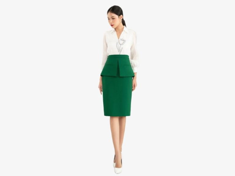 Chân váy bút chì xanh lá – đồng phục công ty Đồng Phục Vàng