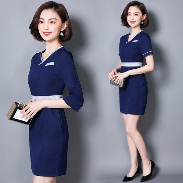 Đầm công sở xanh navy – đồng phục công ty Đồng Phục Vàng