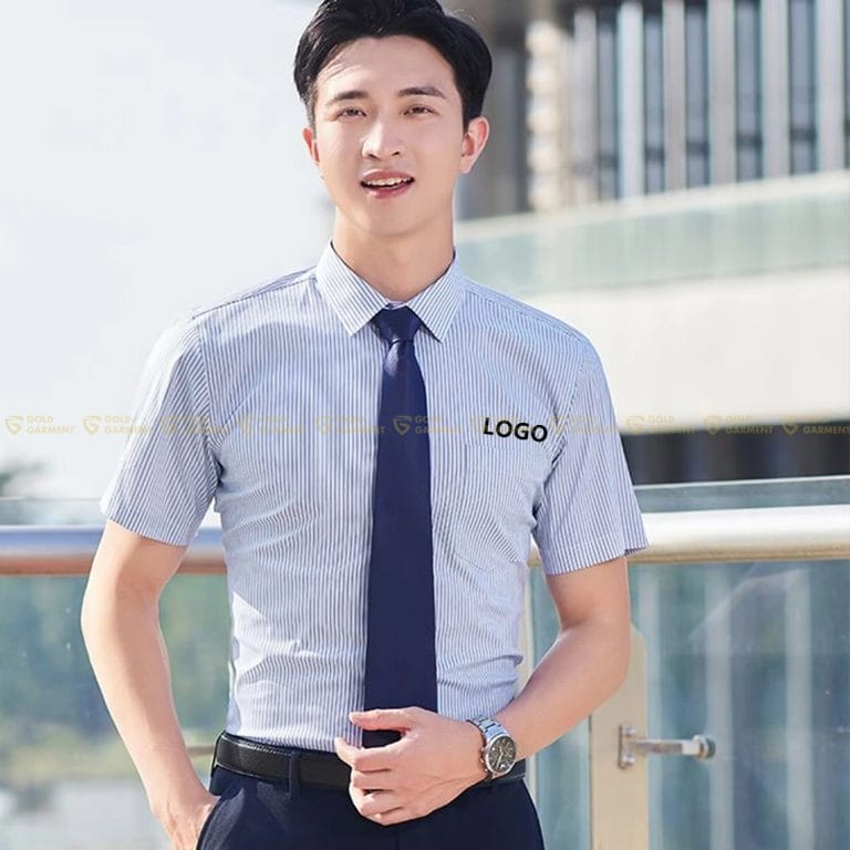 Sơ mi sọc xanh cà vạt – Đồng Phục Vàng